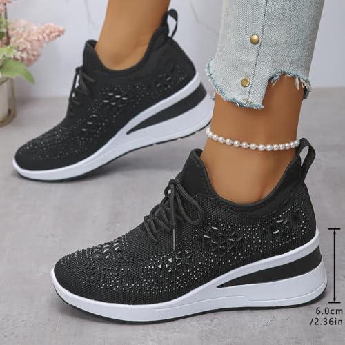 Women's Glittery Rhinestone Fashion Breathable Wedge Sneakers, Orthopaedic Mesh Platform Sneakers Sparkly Bling Wedding Dressy Tennis Shoes for Bride4