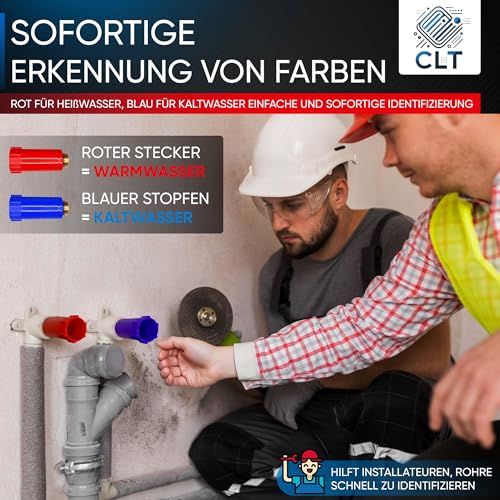 Baustopfen 1/2 Set in Rot und Blau – Ideal zum Absperren von Wasserleitungen für Renovierungen! Verschlussstopfen