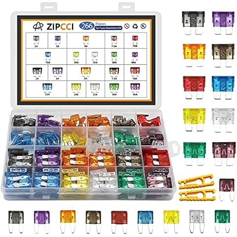 ZIPCCI 266 Pcs - Car Fuses Assortment Kit, Mini & Standard Automotive Fuses - Blade Auto Fuse for RV Accessories, Marine, Camper, Travel Trailers, Boat (2A/3A/5A/7.5A/10A/15A/20A/25A/30A/40AMP) Cover