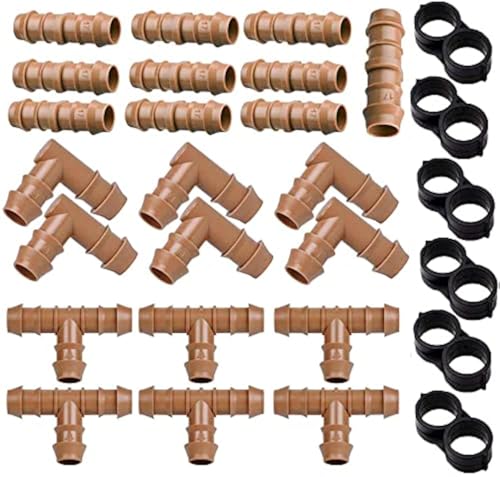 Arfun 28P Drip Irrigation Fittings Kit (17mm) for 1/2' Tubing (.600' ID), 10 Couplings, 6 Tees...