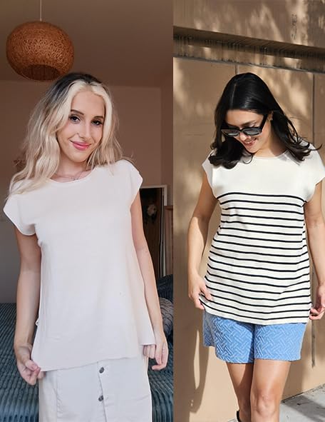 Image of Zeagoo Sweater Vest Women Crew Neck Loose Fit Knit Lightweight T Shirts Pullover Casual Summer Outfits