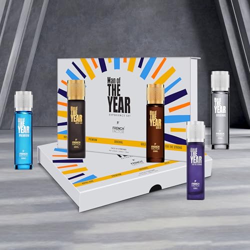 Image of French Factor Man Of The Year Luxury Perfume Gift Set for Man Long Lasting Perfume collection Of 5 Eau de Parfum, Gold | Premium | Original | Royal Oud | For The Strong (Pack of 5, 30ml each)