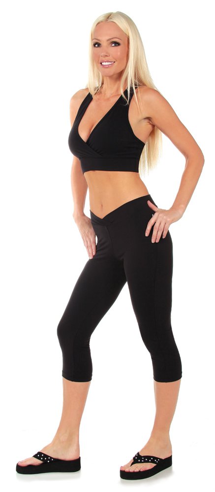 Otomix Womens Miami Style Cotton Lycra Capri Tights Workout Crops Black (Large)