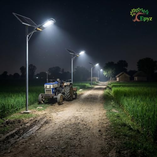 Image of Epyz 50W Semi-Integrated Solar Street Light for Outdoor, IP65 Waterproof with Remote Control, Dusk to Dawn Auto On /Off, 128 LED, 6000mAh Battery, Aluminium Body for Garden, Street, Lawn, Cold White
