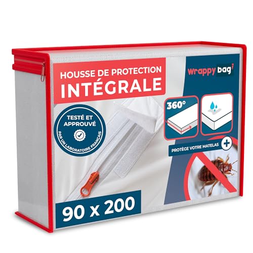 Wrappybag Housse de Matelas Imperméable – Housse Intégrale Anti-Punaise de Lit & Acarien – Alèse Protège Matelas sans Traitement Chimique – Surface...