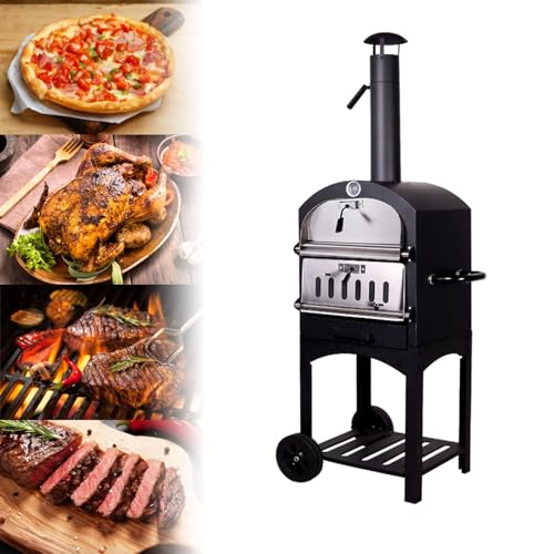 Horno de pizza de leña para exteriores con ruedas extraíbles de 12 pulgadas para cocina, barbacoa, camping, fiesta