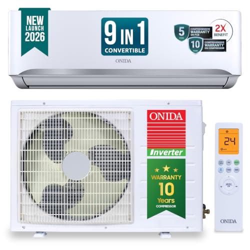 Image of ONIDA 2 Ton 3 Star, New Star Rated, Inverter Split AC (Copper, Convertible 9-in-1, Fast Cooling at 55 C, Deep Frost Clean, Turbo Flush Technology, IR243FLCV,White)