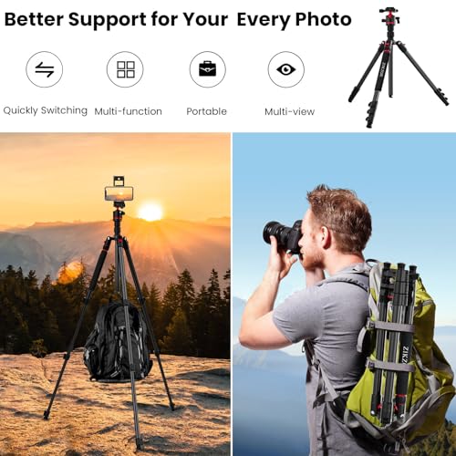70" Tripod for Camera, Professional Aluminum Camera Tripod & Monopod with 360° Ball Head, Adjustable Lightweight Travel Tripod for Phone,DSLR,Tablet with Carry Bag