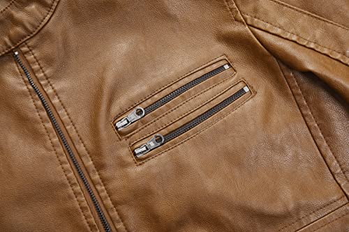 Image of WULFUL Men's Stand Collar Leather Jacket Motorcycle Lightweight Faux Leather Outwear