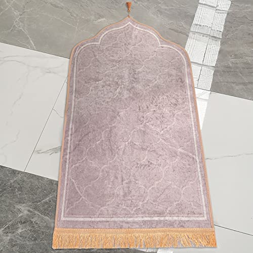 YJZQ Muslin Prayer Rug Thick Padded Flannel Velvet Arch-shaped Rug Islamic Prayer Mat Luxury Islamic Prayer Rug Carpet for Adults With Tassel Khaki - Image 4