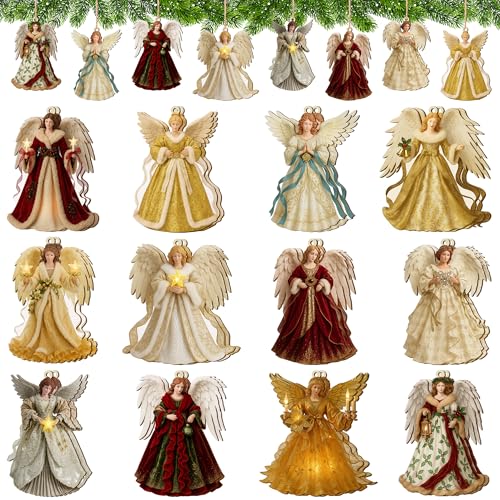 Watayo 24 Pcs Christmas Wooden Angels Ornaments Vintage Angel Wooden Christmas Tree Decoration Retro Hanging Angel Wood Tags with Hemp Rope for Xmas Tree Holiday Party Home Decor