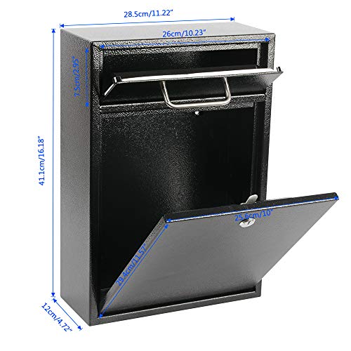 Kyodoled P0054 Steel Key Lock Mail Boxes Outdoor,Locking Wall Mount Mailbox,Security Lock Drop Box,Collection Boxes,16.2H X 11.22L X 4.72W Inches,Black X Large thumb #2