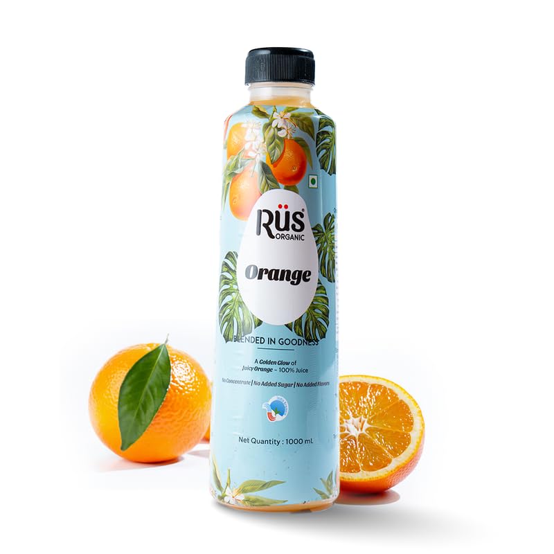 Image of Rus Organic Orange Juice | Cold-Pressed & Natural | Pack of 2 (1000ml Each) | No Added Sugar or Preservatives | Immunity Support | Rich in Antioxidants | Refreshing Drink | Travel Juice | Real Oranges