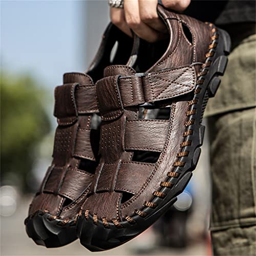 Sandals Men Breathable Leather Casual Shoes Men's Sandal Leisure Flats Retro Beach Shoe(48)4