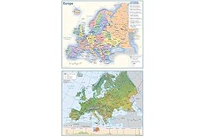 Political & Physical Continent Map of Europe 10.75" x 17" Laminated