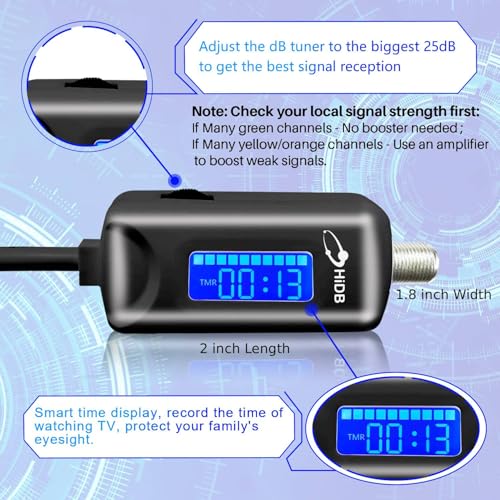 Image of TV Antenna Amplifier, 25dBi High Gain TV Antenna Booster Signal Amplifier for Digital HD & 4K Reception, HDTV Antenna Signal Booster for Weak Signals, Low Noise, Adjustable Gain & Timer (Black-1)
