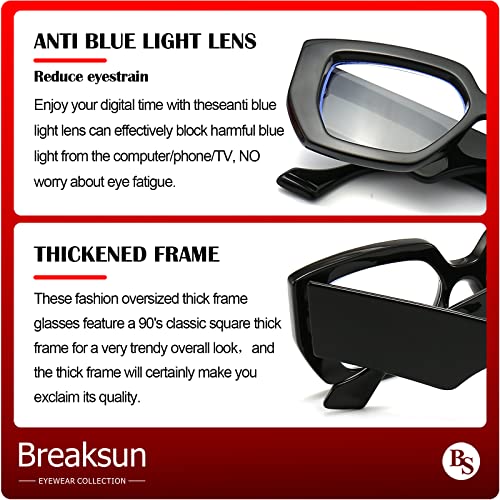 Image of Breaksun Thick Frame Blue Light Glasses for Women Men Fashion Oversized Square Computer Gaming Eyeglasses