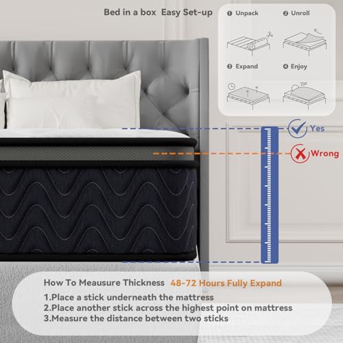 Image of 12 Inch King Medium Firm Hybrid Mattress, Cooling Gel Memory Foam & Pocket Coils, Motion Isolation, Reinforced Edge Support, Fiberglass-Free, CertiPUR-US Certified, Bed in a Box