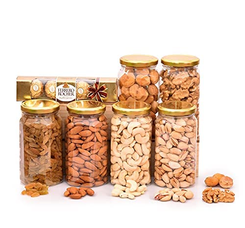 Image of NUTRI MIRACLE Rakhi Dry Fruit & Nut Gifts Box /Hamper With Fancy Rakhis For Brother /Bhai And Family Including Chocolates,650gm