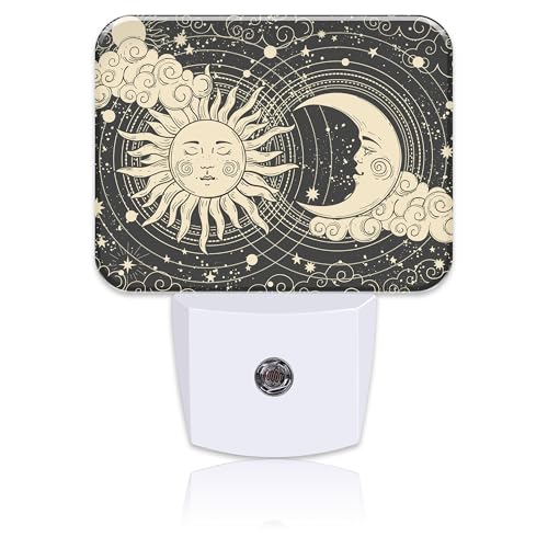 Image of Sun and Moon with Faces Plug in Night Lights, Astrology Nightlight Plug Into Wall Dusk to Dawn Sensor for Kid Girls Boys Women Men Room, Hallway, Kitchen, Bathroom, Stairs Decor