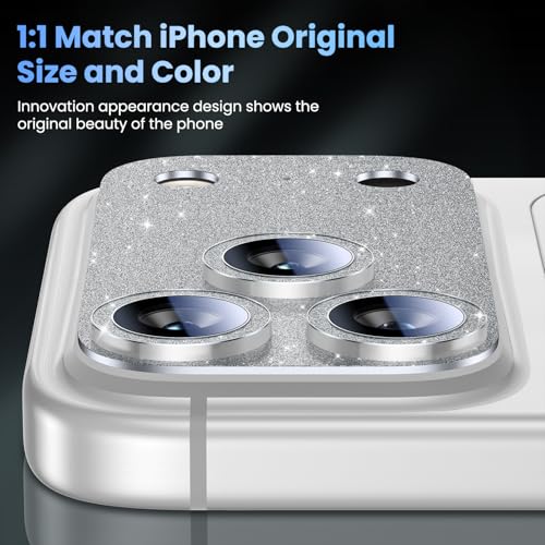 Image of Uyiton for iPhone 17-Pro Camera-Lens Protector: Bling [Not Easy to Break][Strong Adsorption][Case-Friendly] Metal Tempered Glass Rear Camera Screen Cover - Glitter Silver