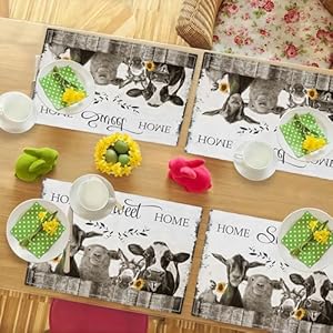 Farmhouseplacematssetof4funnyanimaltablematsblackandwhitewashableplacematsforpartykitchendiningdecoration12x18inch Urban Country Home Decor Farmhouse placemats set of 4 funny animal table mats black and white washable place mats for party kitchen dining decoration 12×18 inch urban country home decor