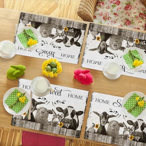 Farmhouseplacematssetof4funnyanimaltablematsblackandwhitewashableplacematsforpartykitchendiningdecoration12x18inch Urban Country Home Decor Farmhouse placemats set of 4 funny animal table mats black and white washable place mats for party kitchen dining decoration 12×18 inch urban country home decor