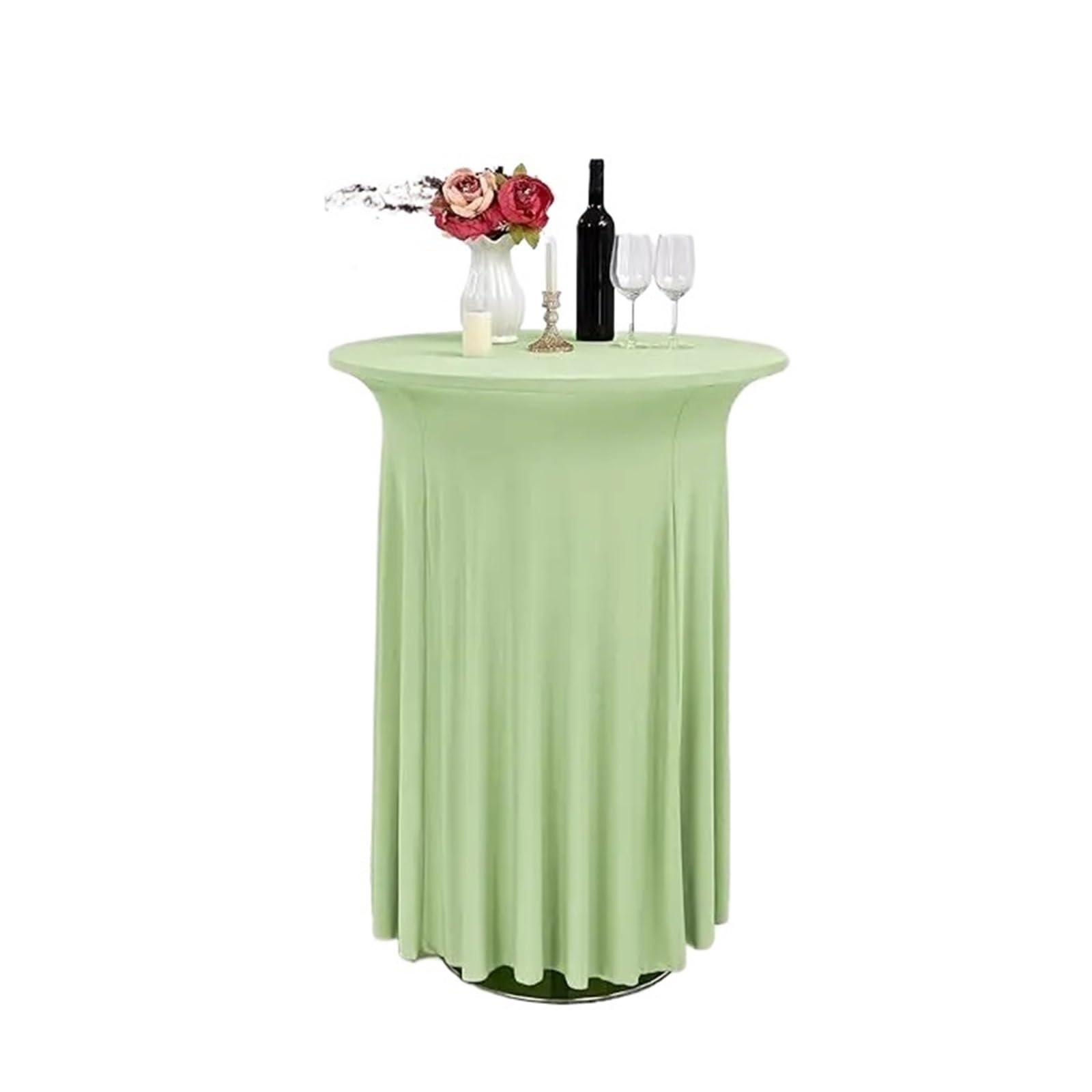 SHBHWS Round Spandex Cocktail Tablecloths with Skirt Table Cover Stretch Tablecloth for Bar Wedding Party Banquet for Wedding Banquet(Sage Green,80x110cm)