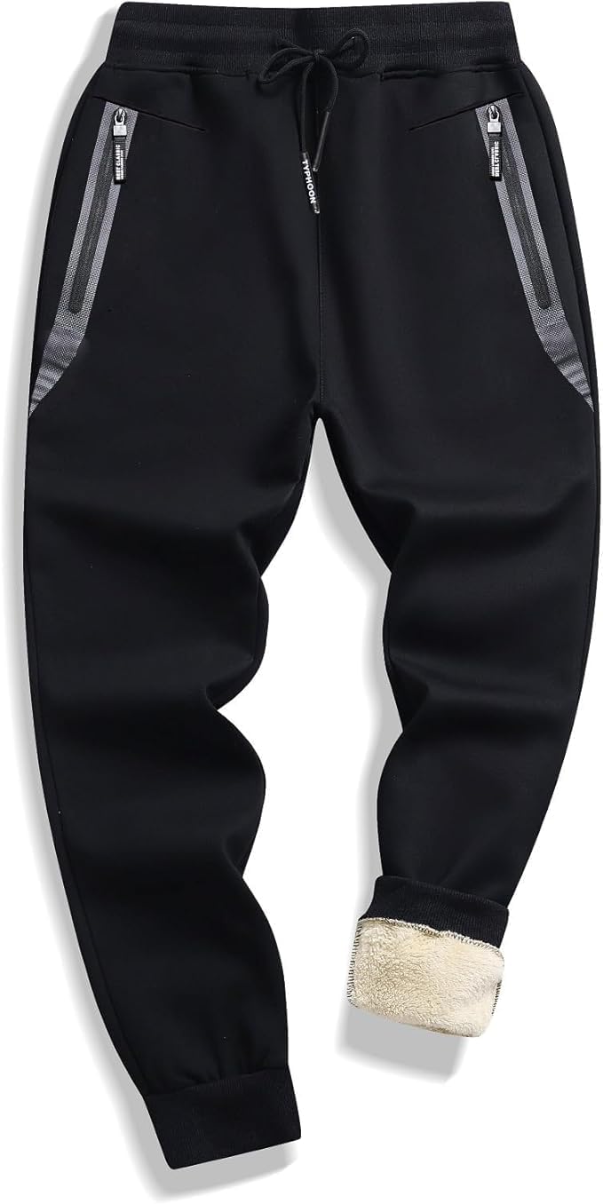 Tansozer Mens Sherpa Fleece Lined Athletic Sweatpants Winter Warm Running Casual Heavyweight Jogger Pants with Zipper Pockets - Image 3