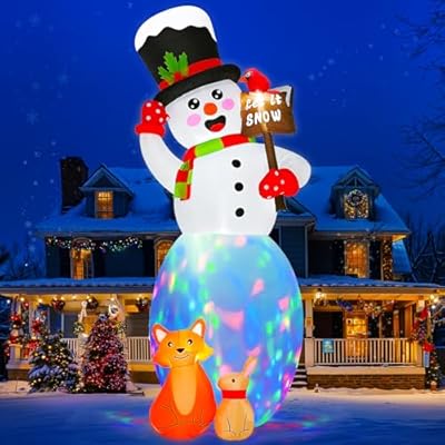 Riesiger 360cm Aufblasbarer Schneemann mit Fuchs & Kaninchen – Magische Weihnachtsdeko für Garten mit rotierenden LEDs!