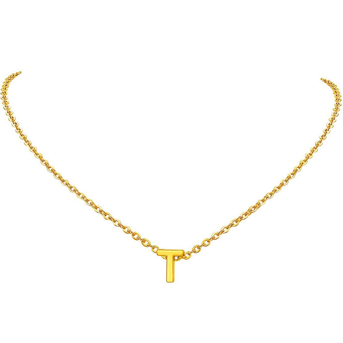 Initial Alphabet Letter 18K Gold Pendant Necklace Chain for Women-image-40