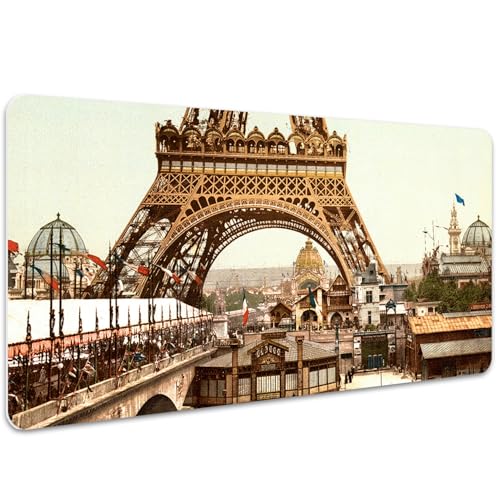 Sous-main de bureau 100x50 cm tapis vinyle Tour Eiffel rétro grand format imperméable