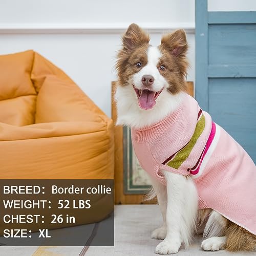 Image of PAWCHIE Dog Sweater for Large Size Girls Boys, Warm Coat Turtleneck Thick Clothes With Leash Hole, Stretchy Knitted Outfit for Small to Large Puppy Cat, Pink L