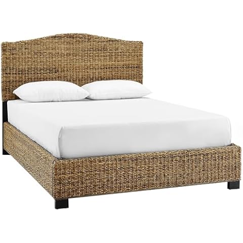 Crosley Furniture Serena Platform Bed, Handwoven Natural Fiber Rattan Headboard and Footboard Set, Banana Leaf, King Cover