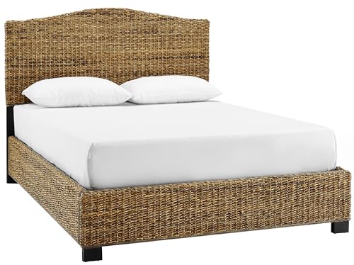 Crosley Furniture Serena Platform Bed, Handwoven Natural Fiber Rattan Headboard and Footboard Set, Banana Leaf, King