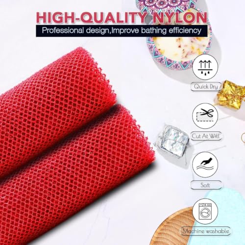 Image of UJFQBH 2 Pieces African Bath Sponge African Net Long Net Bath Sponge Exfoliating Shower Body Scrubber Back Scrubber Skin Smoother,Great for Daily Use (Red)