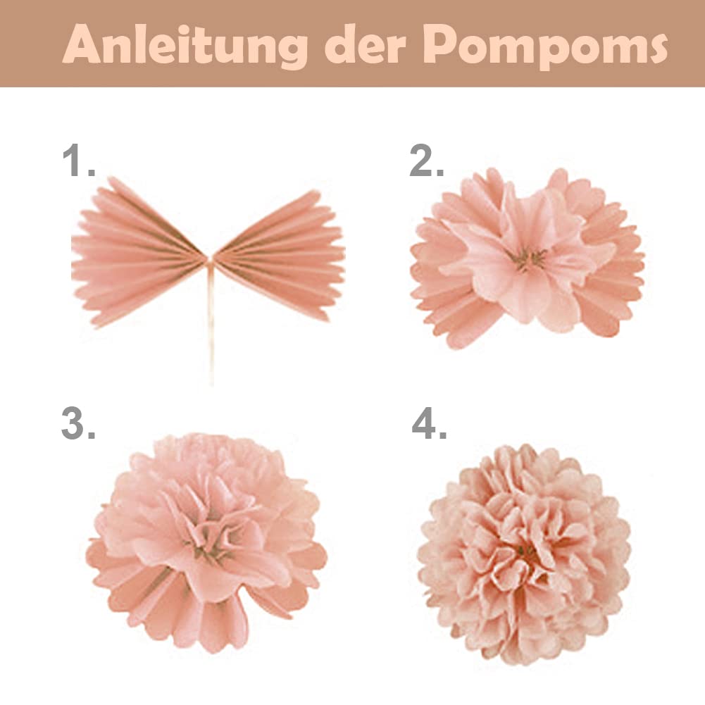 ANSOMO 12 Pompon Di Carta Velina Oro Rosa E Fiori - Decorazioni Per Feste Matrimonio Compleanno - 30 E 25 Cm - 2