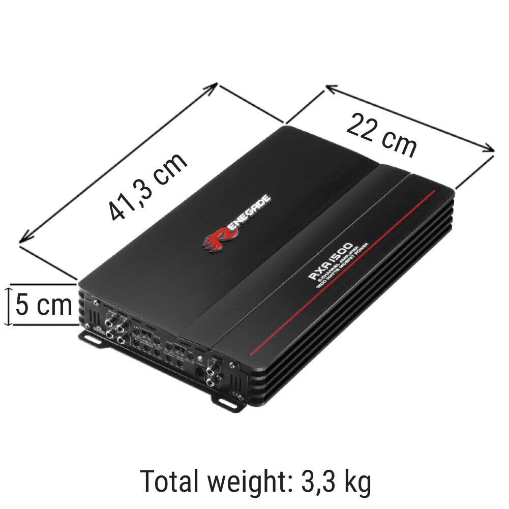 KIT SET PER RENEGADE RXA1500 RXA 1500 1 amplificatore nero 5 canali classe a/b 4 x 100 + 1 x 350 watt rms 4 x 200 + 1 x 700 watt max 1500 watt max per auto car, 1 pezzo + 3 sticker omaggio
