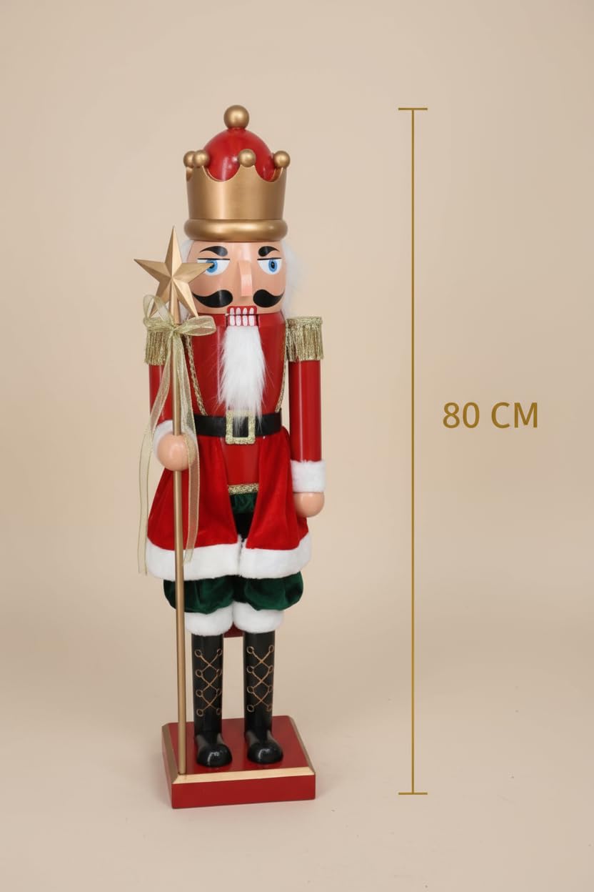 Weihnachtsdeko Nussknacker Figur – Klassische Weihnachtsdekorationen – Karoline & Co Nussknacker Soldat 80 cm in Rot im Premium-Stil