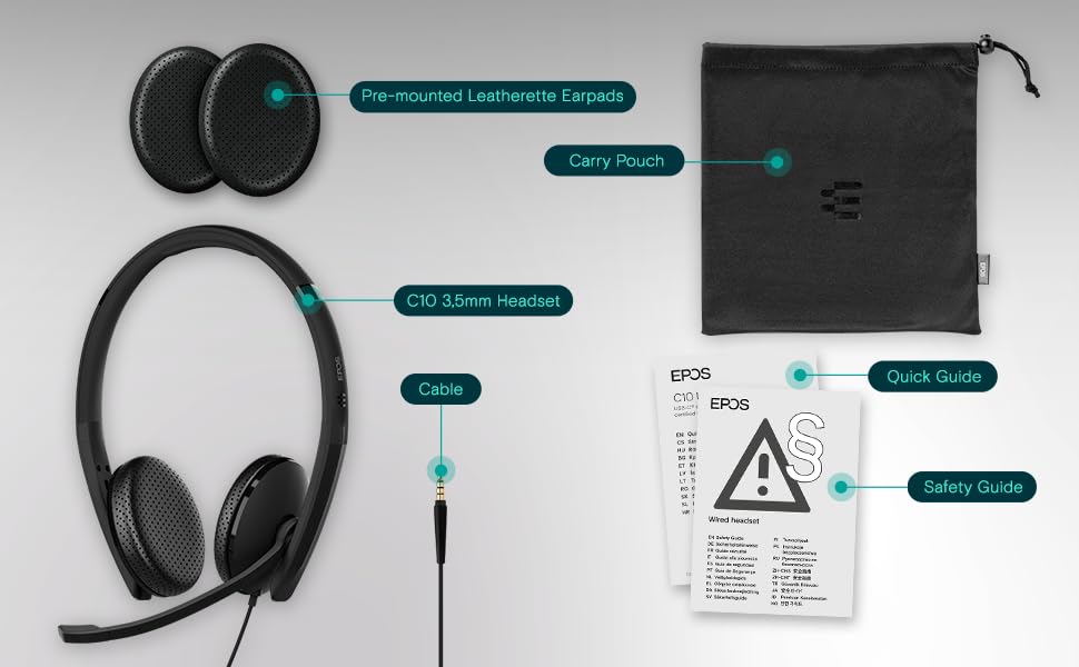 Image of EPOS C10 3.5 mm Headset with Microphone | Wired Headphones with Simple and Flexible 3.5 mm Connection and EPOS BrainAdapt Technology