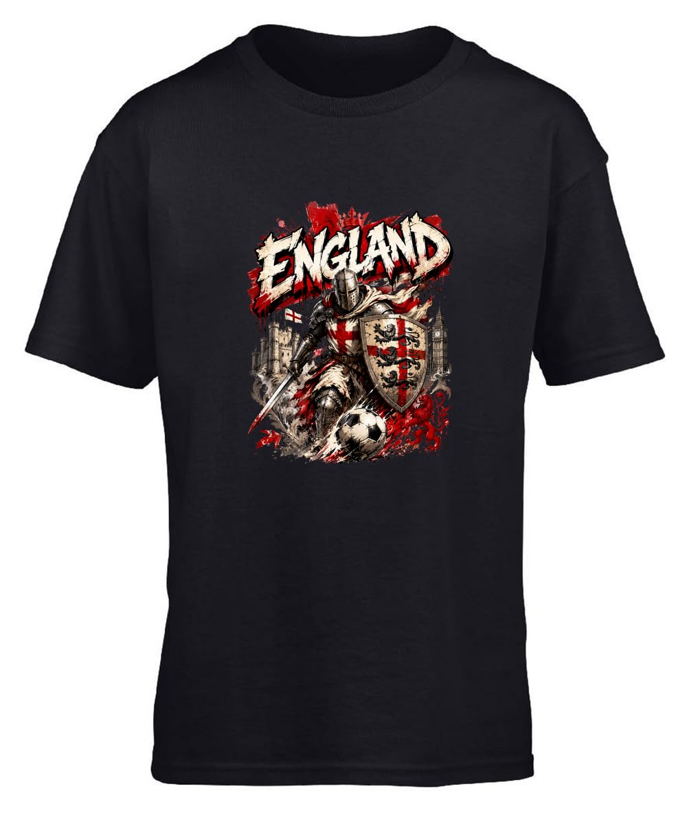 Hippowarehouse England Football Fan Three Lions English Medieval Knight International Tournament Kids Children's Short Sleeve t-Shirt 3-4 Years Black