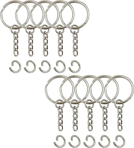 GenericGoodie Craft Key Ring with Chain and Open Jump Rings 1inch 25mm Round Split Key Rings for Keychains Stainless Steel (Pack of 100 Keyrings)