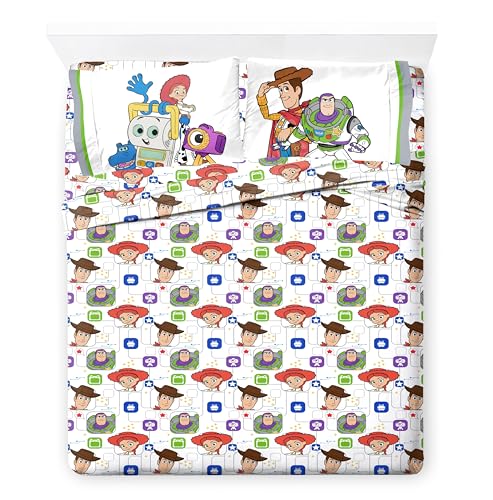 Jay Franco Kids Sheet Set with Fitted Flat Sheets & Pillow Cover - Ultra-Soft Bedding with Pillowcase for Room Decor Multi - Toy Story 4 Piece Queen