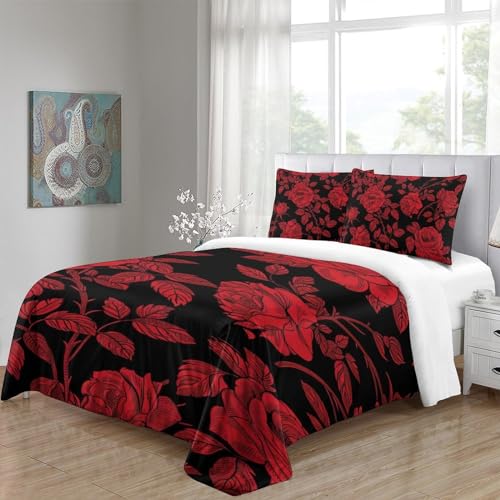 Parure de couette microfibre de qualité supérieure fleurs rouges - 5