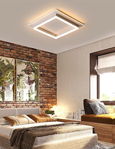 Quadratische Ring Schlafzimmerlampe Schwarz Weiß Dimmbar Deckenleuchte mit Fernbedienung Wohnzimmer Deckenlampe Geometrisch Design Modern Küche Esszimmer Arbeitszimmer LED Decke Lampe (50cm, Weiß) Cover