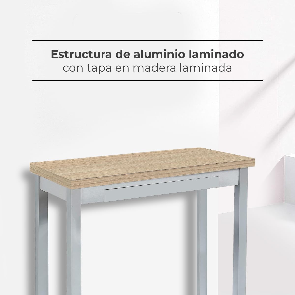 ASTIMESA Tipo Libro Tavolo da Cucina, Metallo Vetro Legno, Rovere Raw, 80x40cm