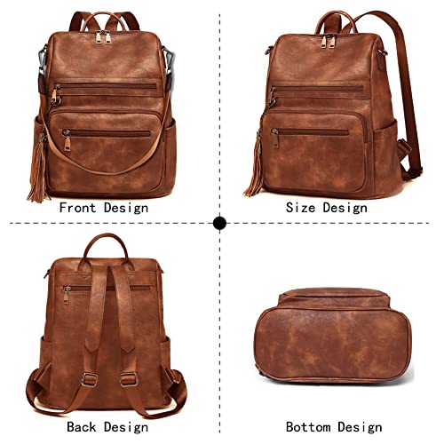 ECOTISH Damen-Rucksack veganem Leder Groß Stylisch Frauen Designer Schultertasche Reiserucksack mit Quaste Cityrucksack Rucksacktasche (02Braun)