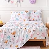 CIMVI Full Size Bed Sheets for Girls Kids Botanical Flower Sheet Sets 15-Inch Deep Pocket Fitted Sheet Beautiful Floral Bedding Soft Microfiber Fade Resistant Children Room Decor
