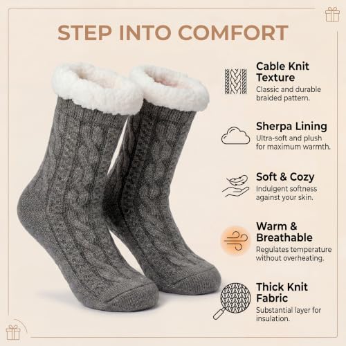 Image of The Metluks Women's Fuzzy Slipper Socks with Non-slip Grippers, Sherpa Lined Warm Cozy Gift Socks