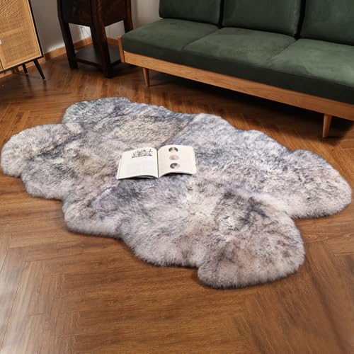 Premium Genuine Fur Sheepskin Rug Real Australia Sheepskin Natural Luxury Fluffy Lambskin Fur Area Rug Seat Covers for Kids Bedroom Sofa Chair Cover (Gray Tip, 4ft x 6ft) …